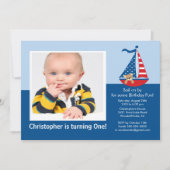 帆ボートの写真の誕生日の招待状 招待状 (正面)