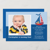 帆ボートの写真の誕生日の招待状 招待状 (正面/裏面)