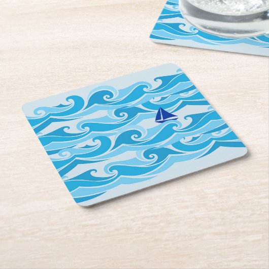 帆ボートの波の航海 スクエアペーパーコースター (アングル)