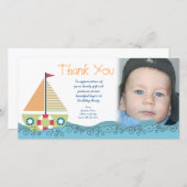 帆ボートの男の子の誕生会はフォトカード感謝していしています サンキューカード (正面/裏面)