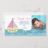 帆ボートの誕生会のフォトカードありがとう サンキューカード (正面)