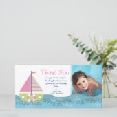 帆ボートの誕生会のフォトカードありがとう サンキューカード (スタンド正面)