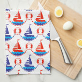 帆ボートパターン キッチンタオル (四つ折り)