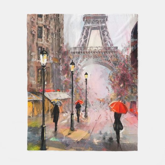 帆布に描かれた油絵、パリの通りビュー。アート フリースブランケット (正面)
