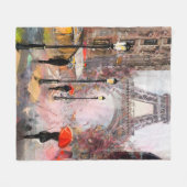 帆布に描かれた油絵、パリの通りビュー。アート フリースブランケット (正面(横))