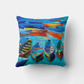  帆布に船と海を油絵で描く。夕焼け クッション (裏面)