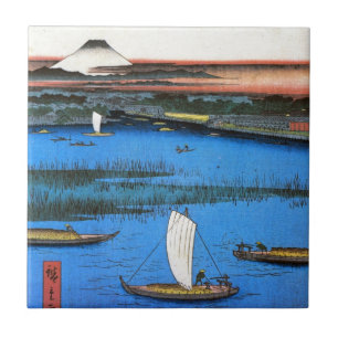 帆掛け舟と富士、広重の帆船及び富士山、Hiroshige タイル
