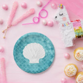 帆立貝貝のモノグラムの水の海ガラス ペーパープレート (パーティー)