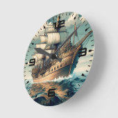 帆絵を描を下げた船のA号–56350 ラウンド壁時計 (傾斜)