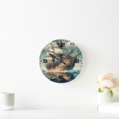 帆絵を描を下げた船のA号–56350 ラウンド壁時計 (ホーム)