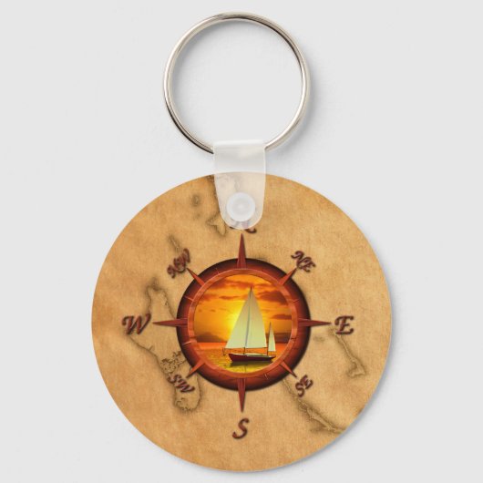 帆船およびコンパスバラ キーホルダー (正面)