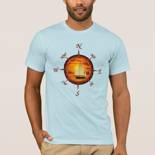 帆船およびコンパスバラ Tシャツ (正面)