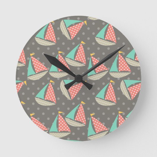 帆船お洒落船 ラウンド壁時計 (正面)