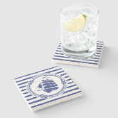 帆船が付いている航海のな紋章 ストーンコースター (横)