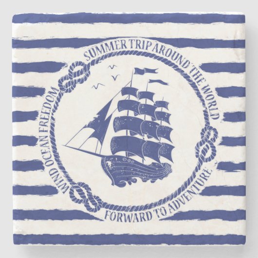 帆船が付いている航海のな紋章 ストーンコースター (正面)