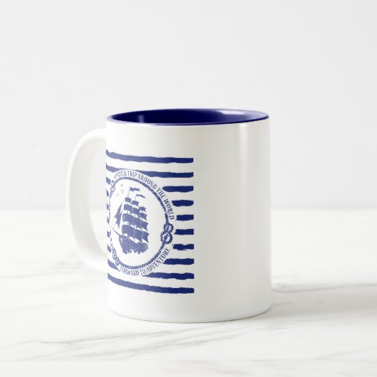 帆船が付いている航海のな紋章 ツートーンマグカップ (正面左)