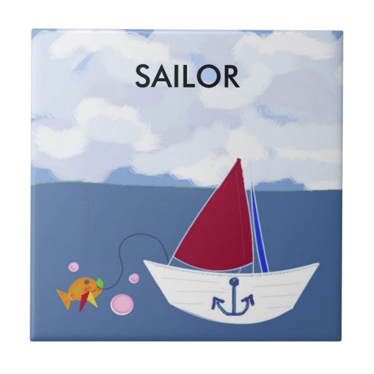 帆船が海 タイル (正面)