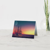 帆船で夕日に カード (正面)