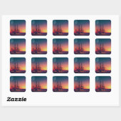 帆船で夕日に スクエアシール (シート)
