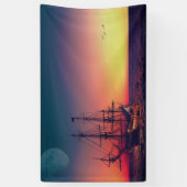 帆船で夕日に 横断幕 (縦)