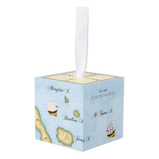 帆船で海のガラパゴスの地図を冒険 キューブオーナメント (正面アングル)