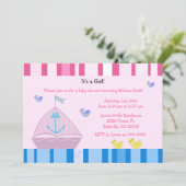 帆船といかりベビーガールシャワー招待状 招待状 (スタンド正面)