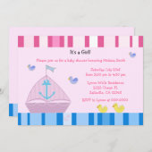 帆船といかりベビーガールシャワー招待状 招待状 (正面/裏面)