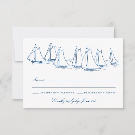帆船とウェーブブルーヨットクラブ結婚ズ 出欠カード (正面)