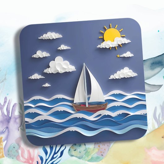 帆船とサンシャイン | 紙クイリング スクエアシール