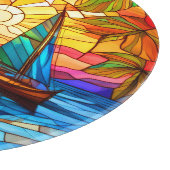 帆船とサンセットのステンドグラス カッティングボード (角)