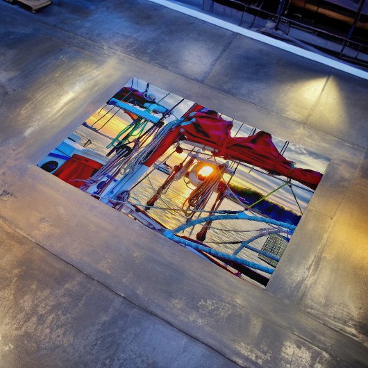 帆船とサンセットロペズアイランドウェルカムマット ドアマット