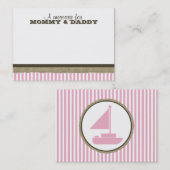 帆船とピンク色のの赤ストライプちゃんシャワーのメッセージ コーリングカード (正面/裏面)