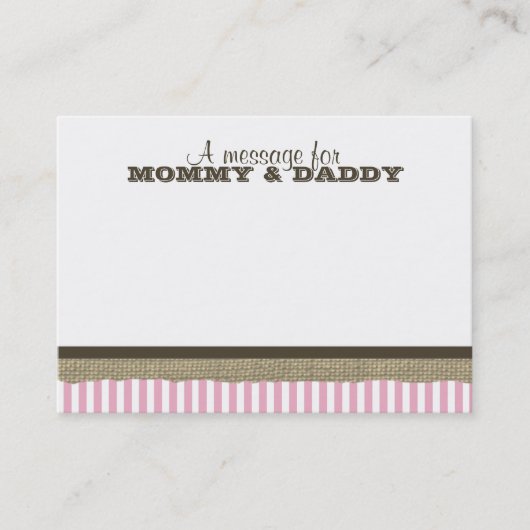 帆船とピンク色のの赤ストライプちゃんシャワーのメッセージ コーリングカード (正面)