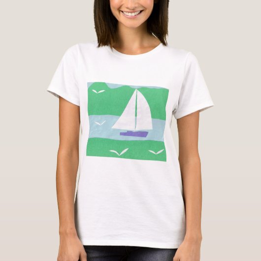 帆船と山のデザイン付きTシャツ Tシャツ (正面)