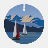 帆船と山の写真 ガラスオーナメント (裏面)