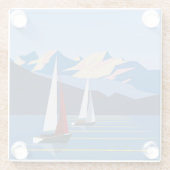 帆船と山の写真 ガラスコースター (裏面)
