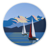 帆船と山の写真 セラミックノブ (正面)