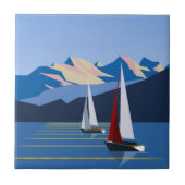 帆船と山の写真 タイル (正面)