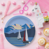 帆船と山の写真 ペーパープレート (パーティー)