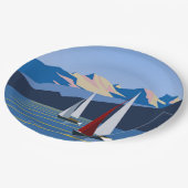 帆船と山の写真 ペーパープレート (アングル)