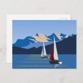 帆船と山の写真 ポストカード (正面/裏面)