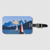 帆船と山の写真 ラゲッジタグ (正面横)