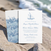 帆船と波エレガント海軍ブルー結婚ズ 招待状