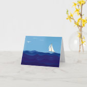 帆船と波状空白の船札 カード (黄色い花)