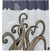 帆船と海の怪物クラーケン シャワーカーテン (正面)
