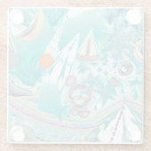 帆船と海の生物抽象芸術ビーチアート ガラスコースター (裏面)