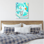 帆船と海の生物抽象芸術ビーチアート キャンバスプリント (インサイチュ (寝室))