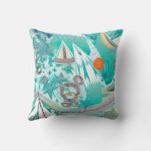 帆船と海の生物抽象芸術ビーチアート クッション (裏面)