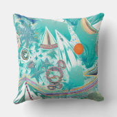 帆船と海の生物抽象芸術ビーチアート クッション (裏面)