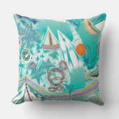 帆船と海の生物抽象芸術ビーチアート クッション (正面)